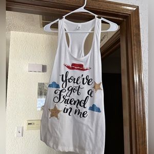 Women’s “You’ve got a friend in me” white racer back tank top size Medium